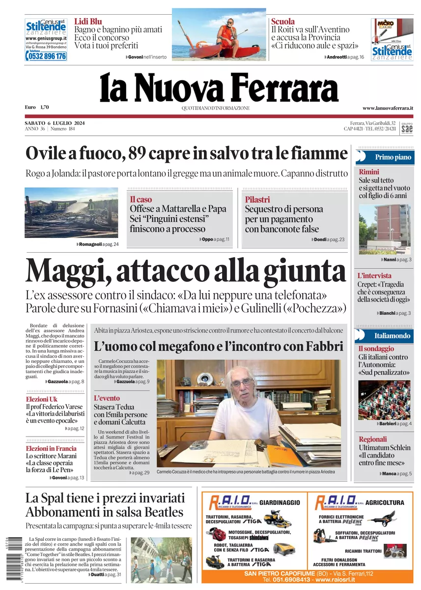 Prima-pagina-nuova ferrara-oggi-edizione-del-2024-07-06